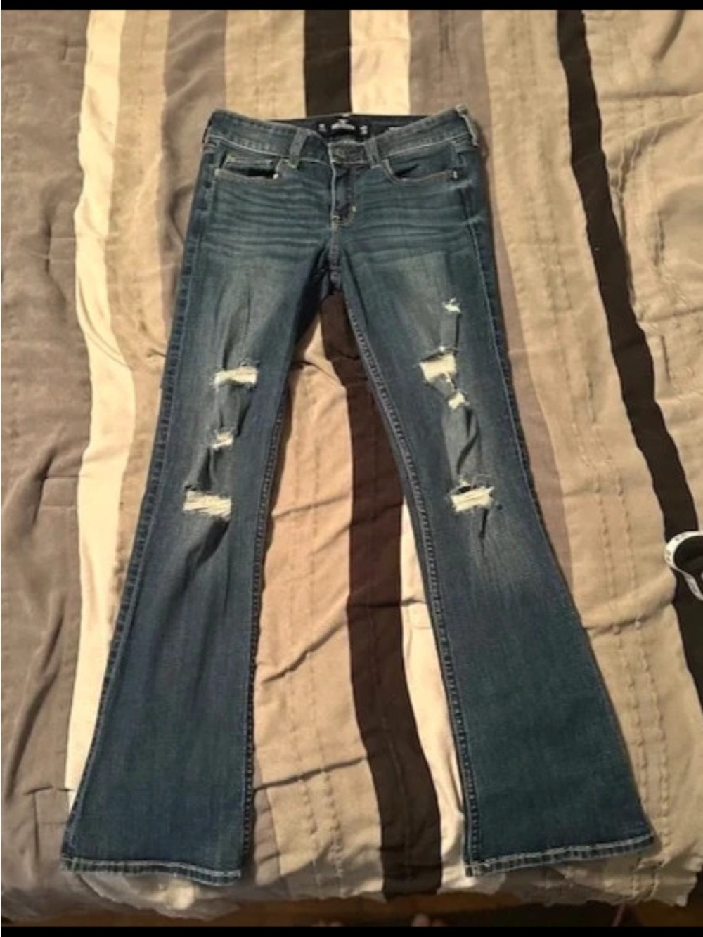 Hollister Women's Medium Blue Distressed Flare Jeans
